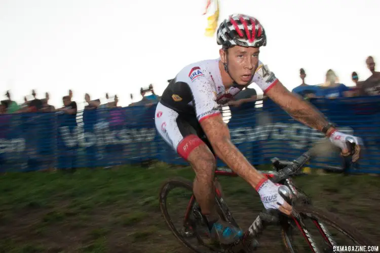 Laurens Sweeck chased Van Aert and glory at the 2016 Jingle Cross World Cup. © A. Yee / Cyclocross Magazine