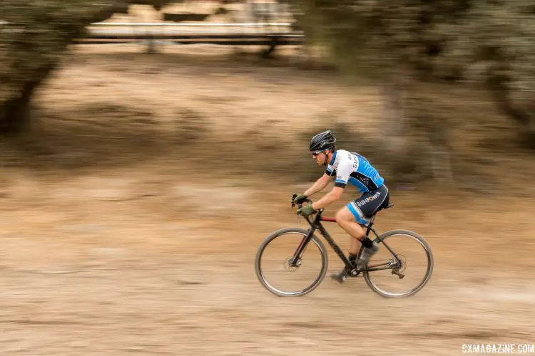 Peter Ambiel looking fast through the wood chips