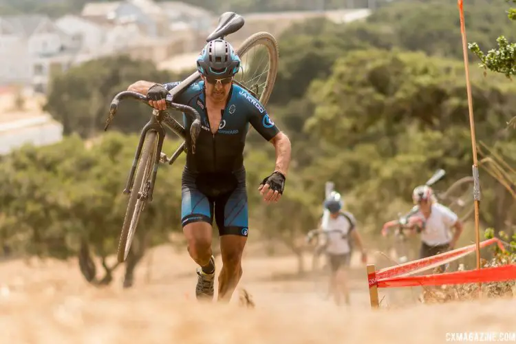 A Masters racer peeking over the the top of the run up