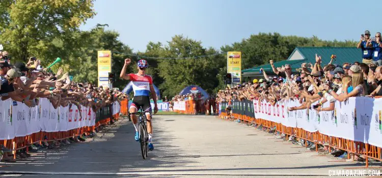 2017 Jingle Cross World Cup first leader's jersey goes to Mathieu van der Poel. © D. Mable / Cyclocross Magazine