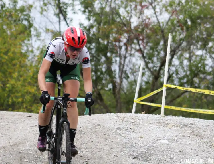 Wendy Boehm descends off the lime pile. 2017 Grafton Pumpkin Cross. © Z. Schuster / Cyclocross Magazine