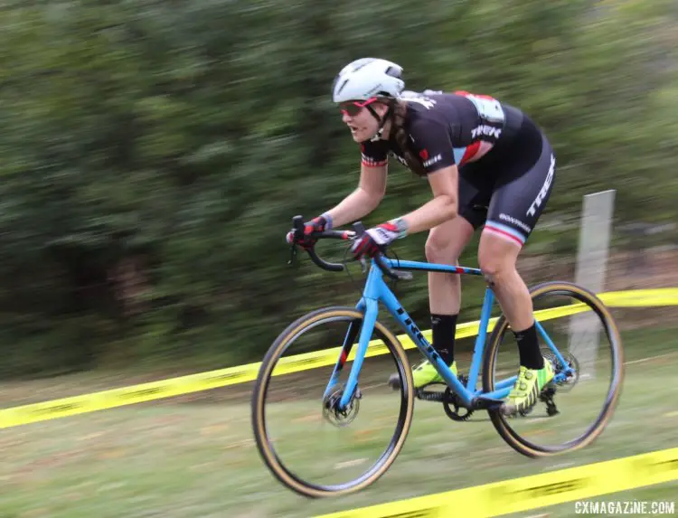 Harper Beasley descends off the big hill. 2017 Grafton Pumpkin Cross. © Z. Schuster / Cyclocross Magazine