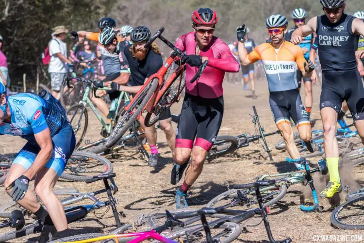 Justin Robinson took the holeshot in the Men's A race for the second year in a row. 2017 Rock Lobster Cup, Wilder Ranch. © J. Vander Stucken / Cyclocross Magazine