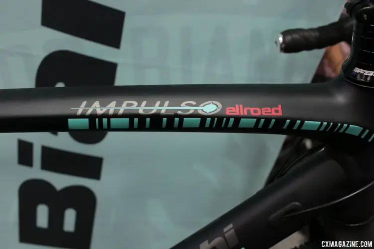 2018 Bianchi Impulso Allroad bike has a Tiagra build with flat mount mechanical disc brakes, thru axles, and the same alloy frame as the 105 build. Interbike 2017. © Cyclocross Magazine