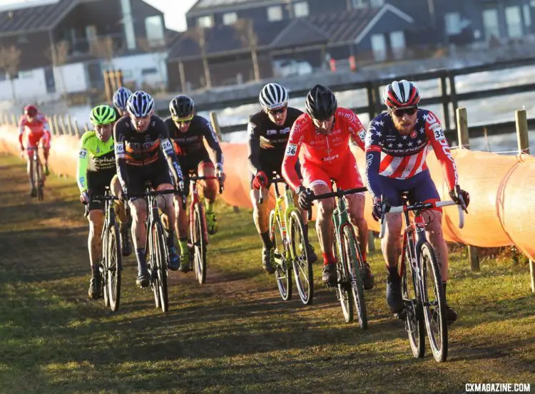 Stephen Hyde (Cannondale p/b Cyclocrossworld.com) leads a group of riders as he works his way back through the field. 2017 Bogense UCI Cyclocross World Cup. © B. Hazen / Cyclocross