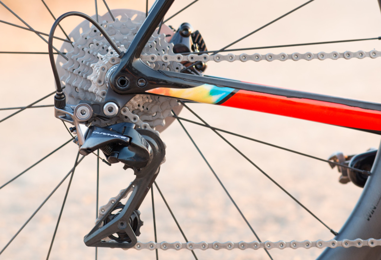 2018 Specialized S-Works CruX cyclocross bike, with Shimano Dura-Ace 9100, with its precise, light action might make you believe you're riding Di2. © Cyclocross Magazine