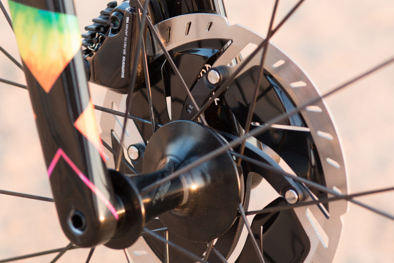 2018 Specialized S-Works CruX cyclocross bike, with Shimano Dura-Ace 9100 slows on RT900 rotors with massive cooling fins. © Cyclocross Magazine