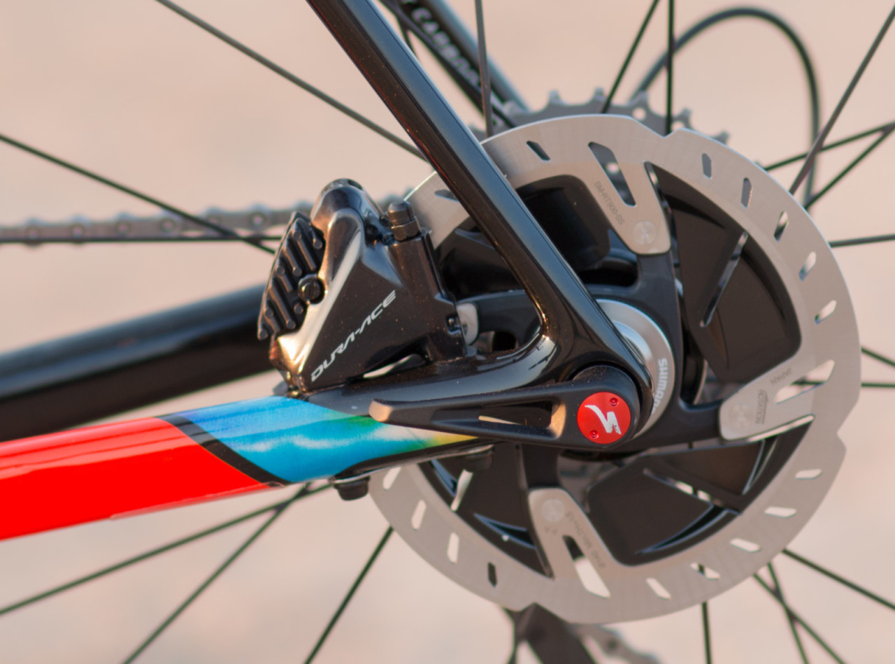 Gone are the days of non-series brakes with Dura-Ace and Ultegra groupsets. 2018 Specialized S-Works CruX cyclocross bike, with Shimano Dura-Ace 9100. © Cyclocross Magazine