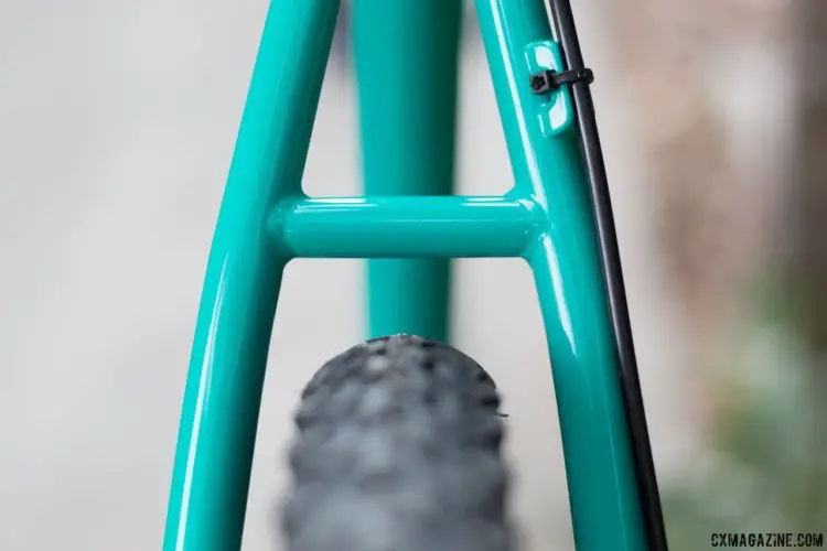 The steel frame features clean TIG welding, but it''s not nearly as clean as if Tom Ritchey fillet brazed the frame! The new Ritchey steel Outback. © Cyclocross Magazine