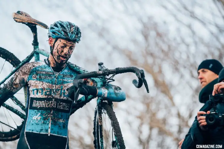 There's a rider and light blue there somewhere under the mud. Elite Men, 2017 Zeven UCI Cyclocross World Cup. © J.Curtes / Cyclocross Magazine