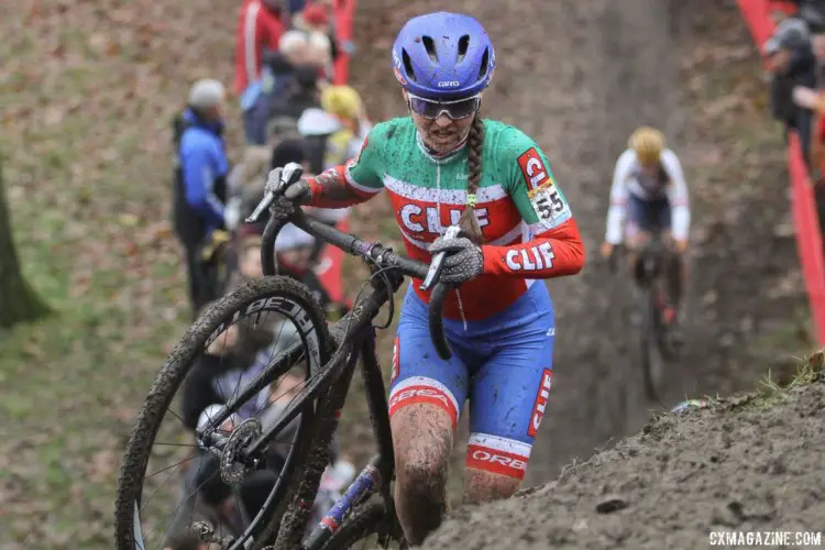 Eva Lechner overcame two flats to finish on the podium at Namur for the second straight year. 2017 World Cup Namur. © B. Hazen / Cyclocross Magazine
