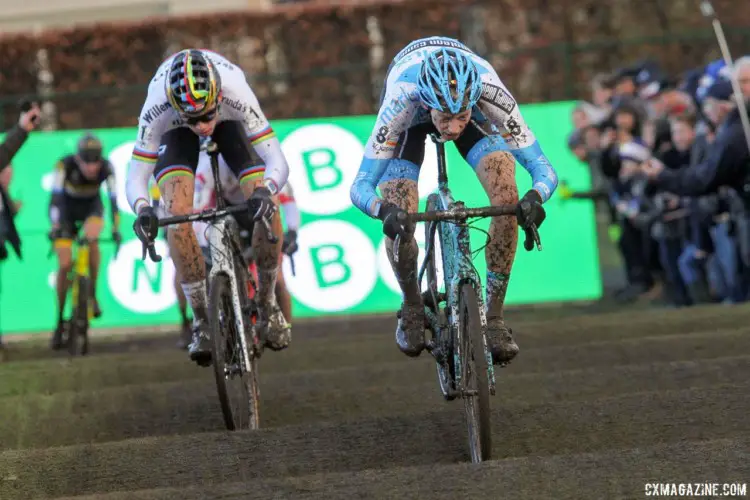 Michael Vanthourenhout was at the front of the race early before fading a bit. 2017 Azencross Loenhout. © B. Hazen / Cyclocross Magazine