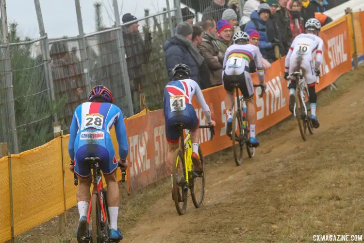 The front of the race featured some of the big names of U23 cyclocross, including Toupalik, Pidcock, Nieuwenhuis and Iserbyt. 2017 World Cup Zolder. © B. Hazen / Cyclocross Magazine