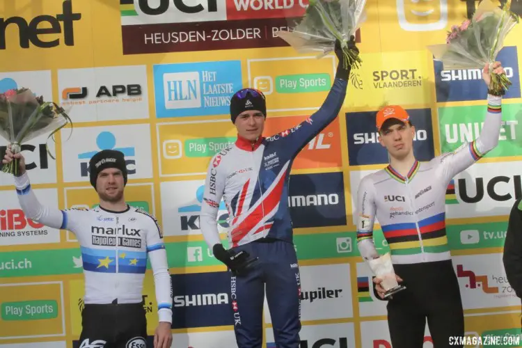 Tom Pidcock (Telenet Fidea Lions) won a thrilling sprint finish against Eli Iserbyt (Marlux-Napoleon Games) to win the U23 race. 2017 World Cup Zolder. © B. Hazen / Cyclocross Magazine