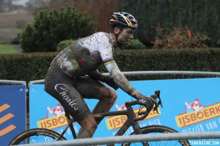 In addition to his second-place finish, Wout van Aert took home a lot of mud with him. 2018 GP Sven Nys Baal. © B. Hazen / Cyclocross Magazine