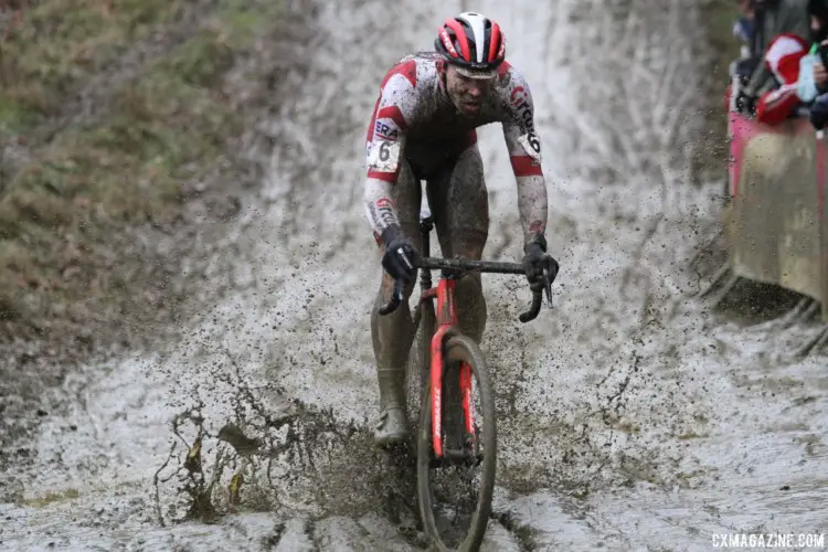 Splashy splashy for Laurens Sweeck. He finished sixth. 2018 GP Sven Nys Baal. © B. Hazen / Cyclocross Magazine