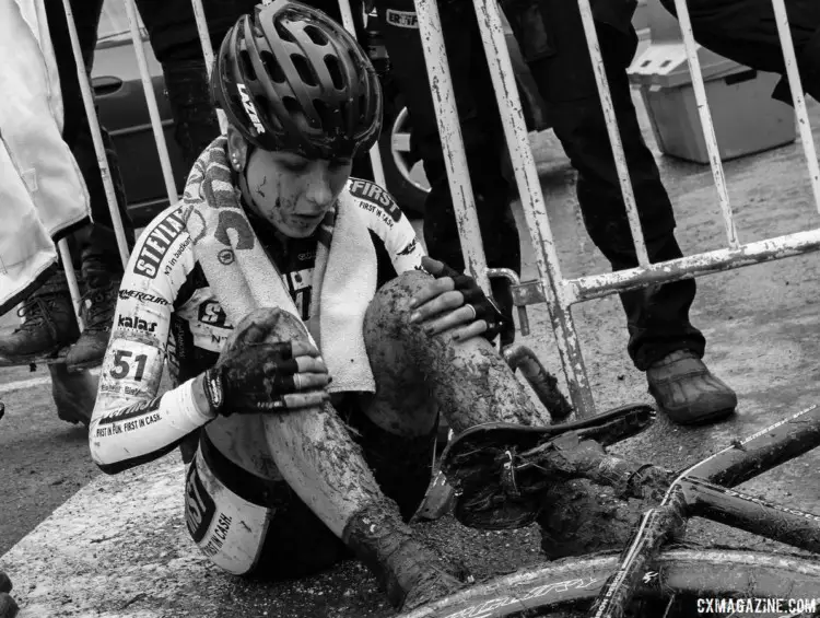 Alice Arzuffi was spent after the race, but took home a sixth-place finish. 2018 Telenet UCI World Cup Nommay. © B. Hazen / Cyclocross Magazine