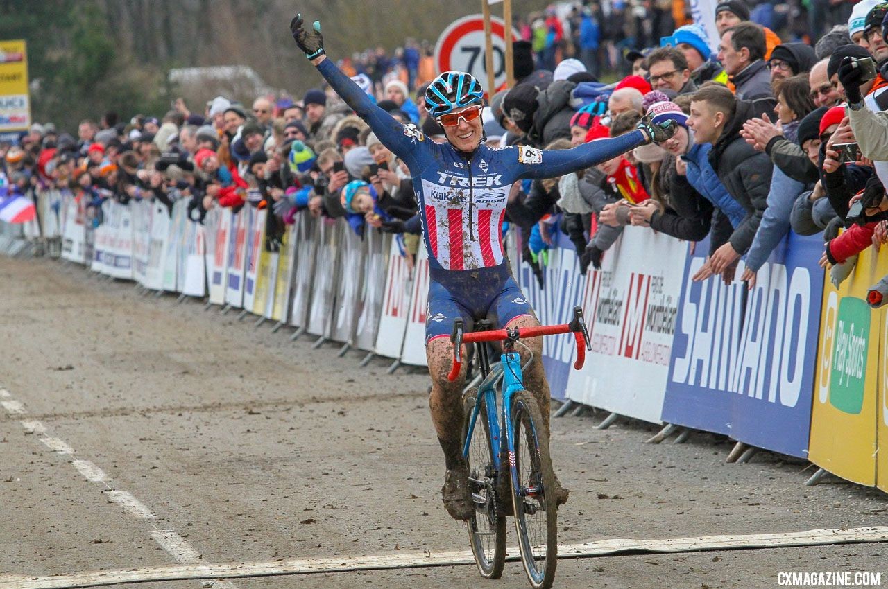 Katie Compton wins the 2018 Nommay UCI Cyclocross World Cup - Elite Women. © B. Hazen / Cyclocross Magazine