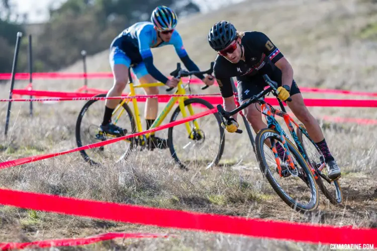 Cody Kaiser and Ben Gomez-Villafane give chase of Max Judelson. 2018 NCNCA District Champs, Lion Oaks Ranch. © J. Vander Stucken / Cyclocross Magazine