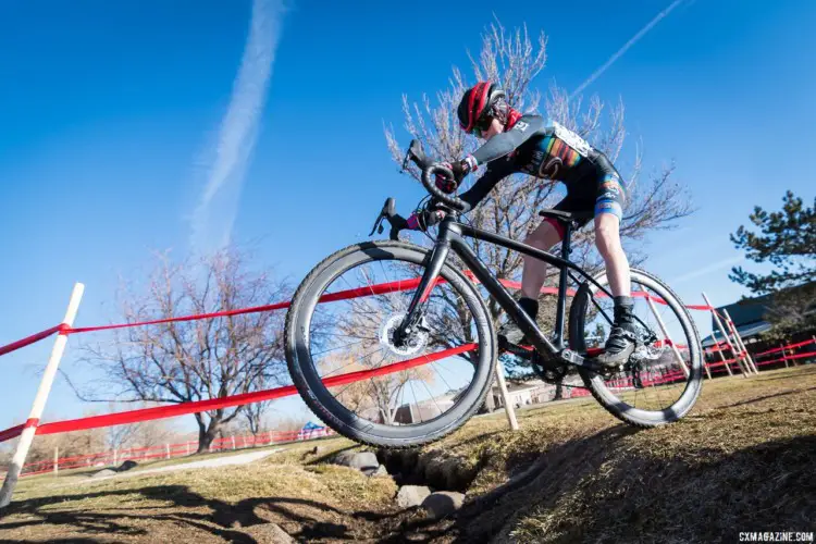 The Little Loenhout ditch made for some fun hopping. 2018 Reno Cyclocross National Championships. © J. Vander Stucken / Cyclocross Magazine