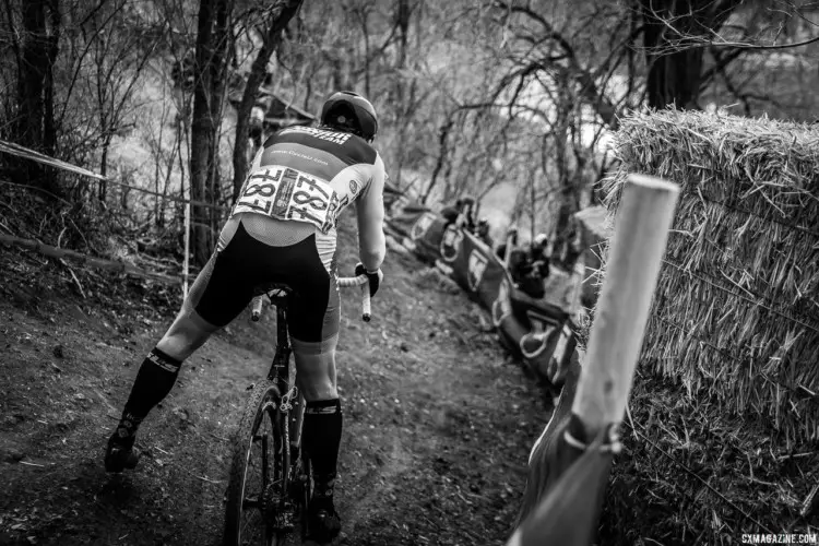 Craig Undem drops down one of the technical descents. 2018 Reno Cyclocross National Championships. © J. Vander Stucken / Cyclocross Magazine