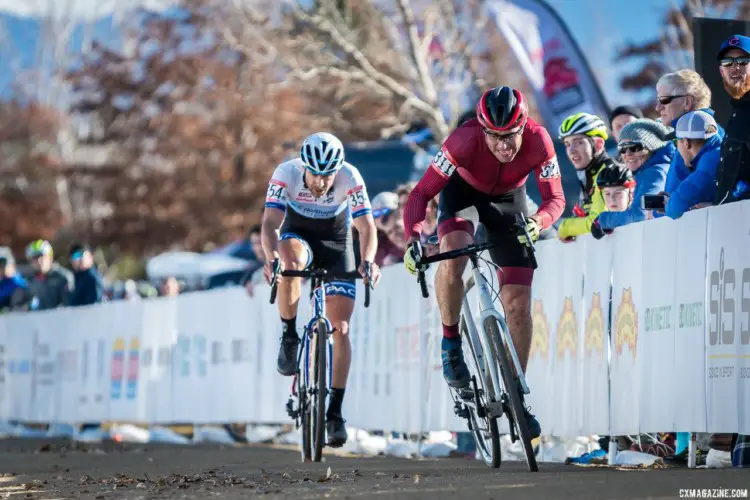 Justin Robinson sprints to the line in the Masters 40-44 race. 2018 Reno Cyclocross National Championships. © J. Vander Stucken / Cyclocross Magazine