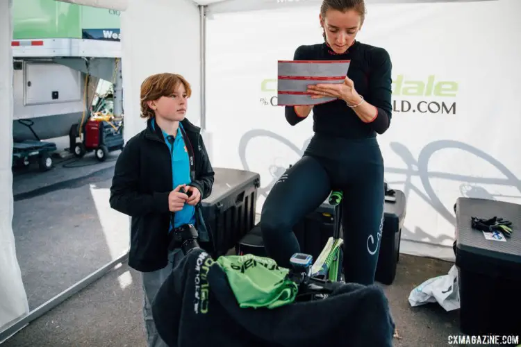 Kaitie Keough signs an autograph for a fan. 2018 Cyclocross National Championships. © J. Curtes / Cyclocross Magazine