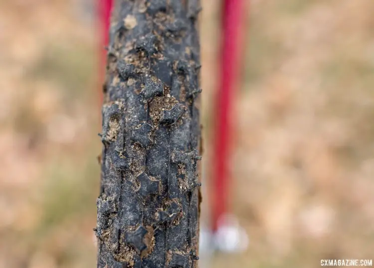 One of the reason Elgart decided to start on this bike was the climbing traction provided by Challenge Limus tubulars. John Elgart's Masters 70-74 winning cyclocross bike. 2018 Cyclocross National Championships. © A. Yee / Cyclocross Magazine