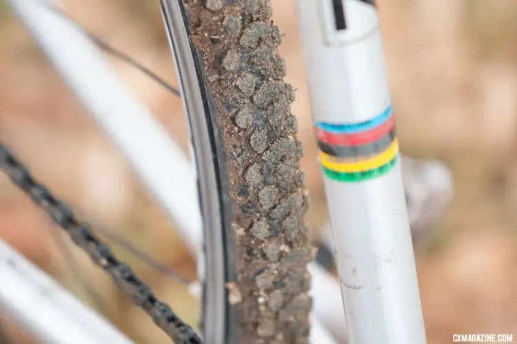 Schwalbe Cross Pro tires are listed as 30mm, and often measure smaller. They are intended to be run with tubes, and Dahlstand ran them at 35psi.Pete Dahlstrand’s Masters 80-84 winning 1986 Alan cyclocross bike. 2018 Cyclocross National Championships. © A. Yee / Cyclocross Magazine
