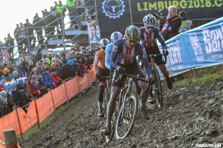 Gage Hecht had a strong ride, finishing 9th. U23 Men. 2018 UCI Cyclocross World Championships, Valkenburg-Limburg, The Netherlands. © Bart Hazen / Cyclocross Magazine