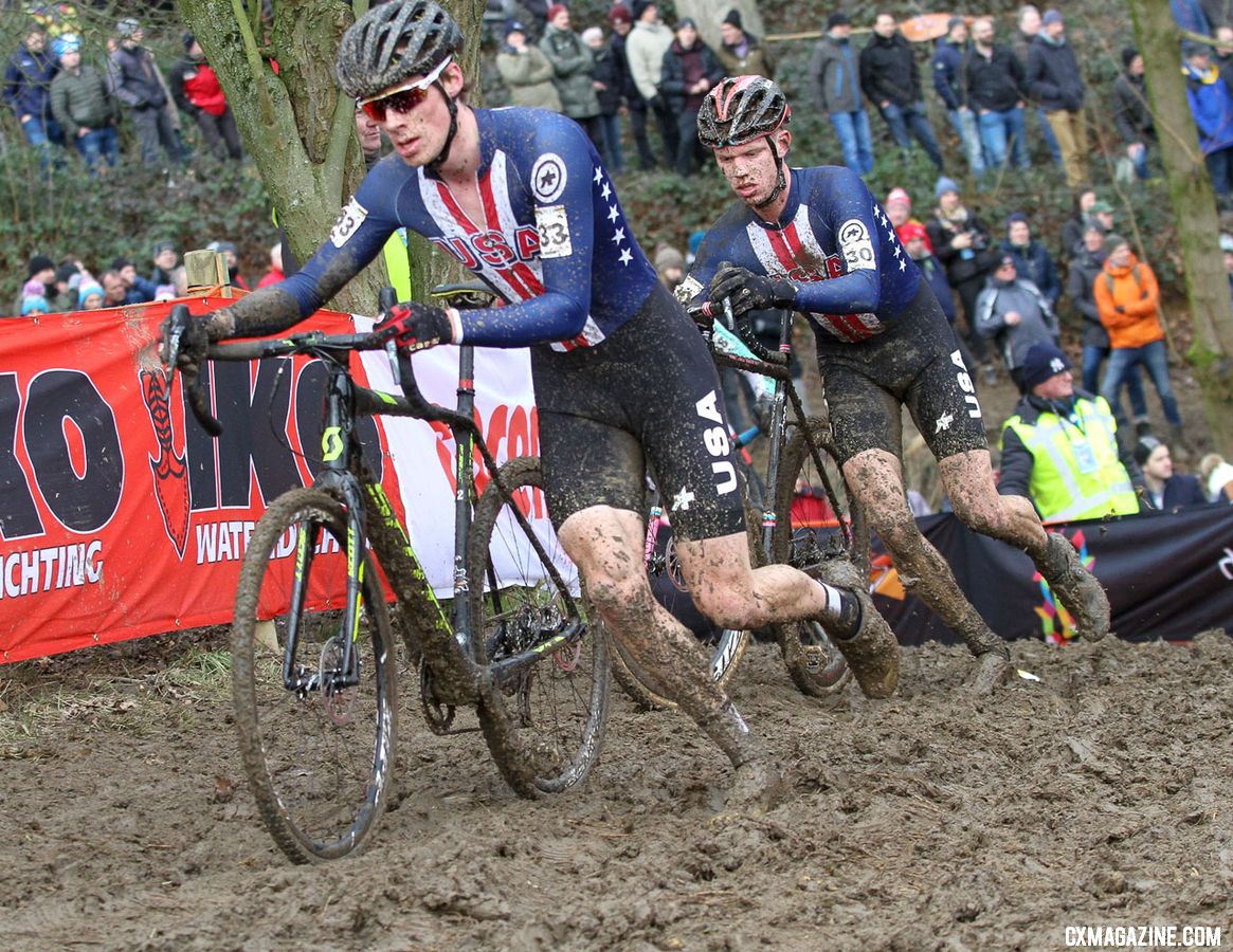 Grant Ellwood and Spencer Petrov push through the thick mud. U23 Men ...