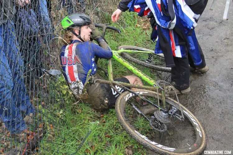 Like Evie Richards, Emma White was exhausted at the finish. U23 Women. 2018 UCI Cyclocross World Championships, Valkenburg-Limburg, The Netherlands. © Bart Hazen / Cyclocross Magazine