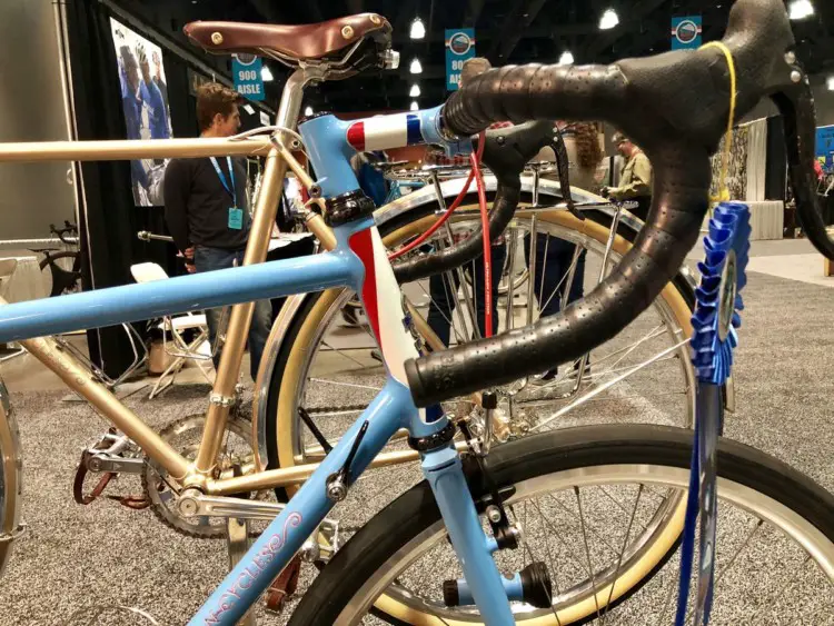 The stem on the Chapman Cycles head tube and stem was very colorful. 2018 North American Handmade Bike Show. © Mike Taylor / Cyclocross Magazine