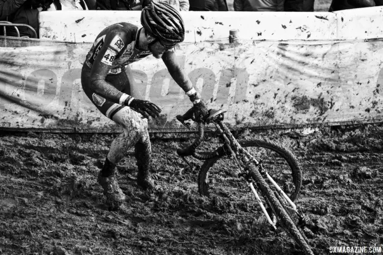 The thick mud created technical, challenging conditions for all riders. 2018 Cyclocross World Championships, Valkenburg-Limburg. © Gavin Gould / Cyclocross Magazine