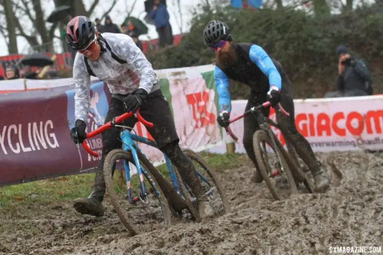 Taking lessons on lines. 2018 Valkenburg World Championships, Friday Course Inspection. © B. Hazen / Cyclocross Magazine