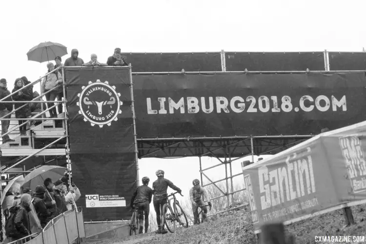 Friday's course inspection brought some fans out in the rain. 2018 Valkenburg World Championships, Friday Course Inspection. © B. Hazen / Cyclocross Magazine