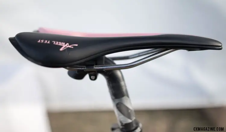 The Velo Angel is the company's lightweight road race saddle, this particular one was intended for a fit studio or as a loaner in a retail display. Jen Malik's Collegiate Club-winning Raleigh RXC Pro. 2018 Cyclocross National Championships. © A. Yee / Cyclocross Magazine
