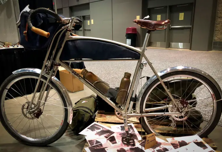 Adam Sklar of Bozeman, Montana, has made a name for himself as a builder, despite being only 24 years old. His frames have a distinct style with curved lines and manipulated tube shapes. 2018 North American Handmade Bike Show. © Mike Taylor / Cyclocross Magazine