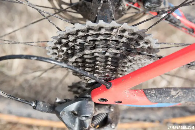 The CruX used internal routing for the derailleur cable. Christopher Blevins' U23-Winning Specialized CruX. 2018 Cyclocross National Championships. © C. Lee / Cyclocross Magazine