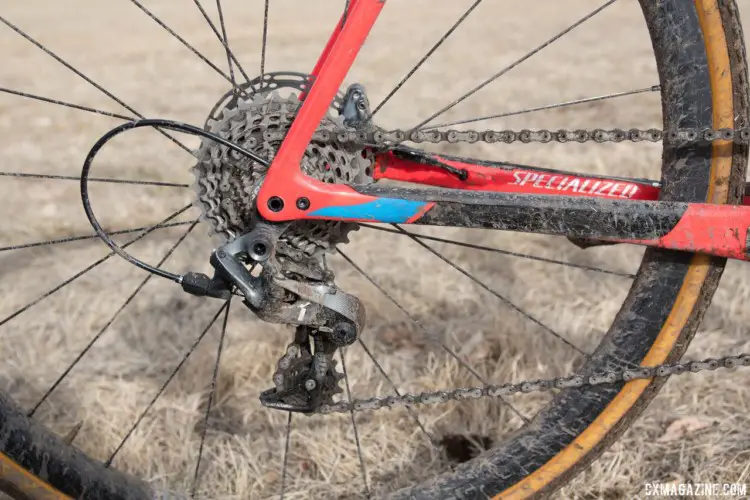 Blevins ran a SRAM Force 1 drivetrain with a Force PC-1170 chain and Red XG-1190 cassette. 2018 Cyclocross National Championships. © C. Lee / Cyclocross Magazine
