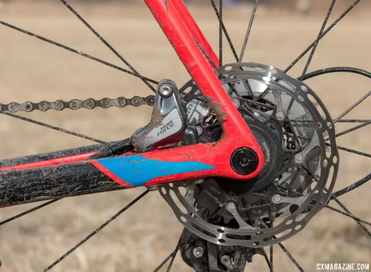 Blevins stopped using SRAM Force HRD calipers and 140mm Centerline CenterLock rotors. Christopher Blevins' U23-Winning Specialized CruX. 2018 Cyclocross National Championships. © C. Lee / Cyclocross Magazine