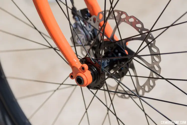 The 12mm thru-axle steel fork comes with double eyelets All-City Steel Gorilla Monsoon Gravel / Adventure Bike. 2018 Sea Otter Classic. © C. Lee / Cyclocross Magazine