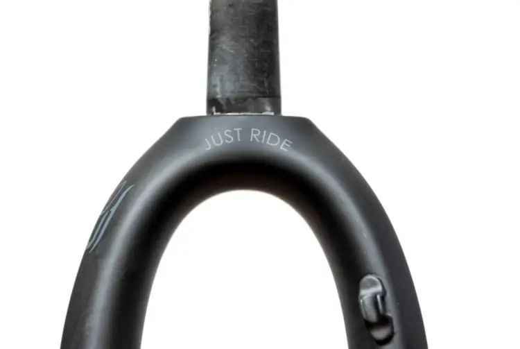 The Grit has a tapered steerer and some advice for the rider. Lauf Grit suspension fork. © C. Lee / Cyclocross Magazine