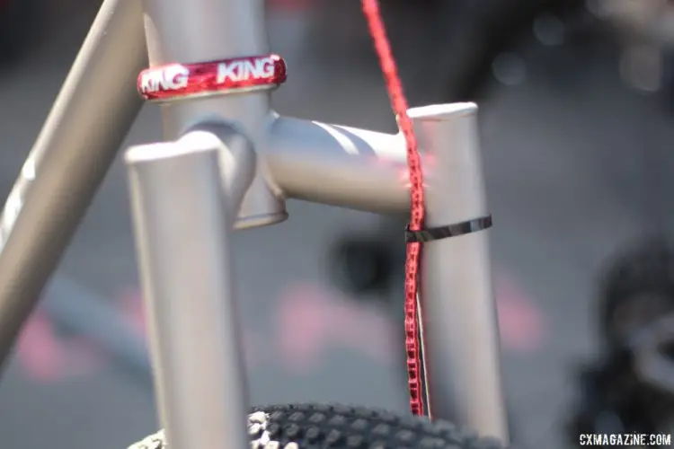 The externally routed front cable is attached to the titanium fork. Merlin Titanium Adventure Bike. 2018 Sea Otter Classic. © Cyclocross Magazine