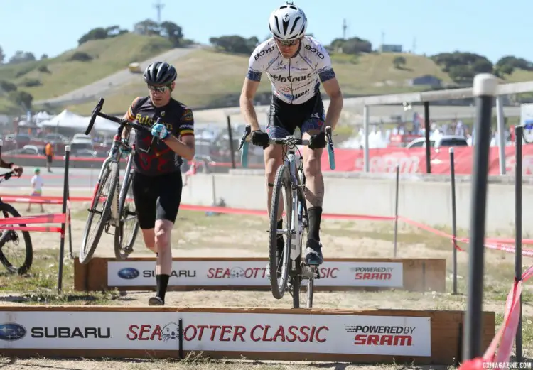Riders were split on the run versus hop. 2018 Sea Otter Classic Cyclocross Race, Pro Men and Women. © J. Silva / Cyclocross Magazine