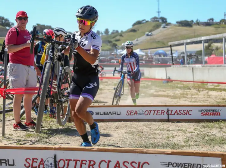 Anthony and Malik battle for the lead spot. 2018 Sea Otter Classic Cyclocross Race, Pro Men and Women. © J. Silva / Cyclocross Magazine