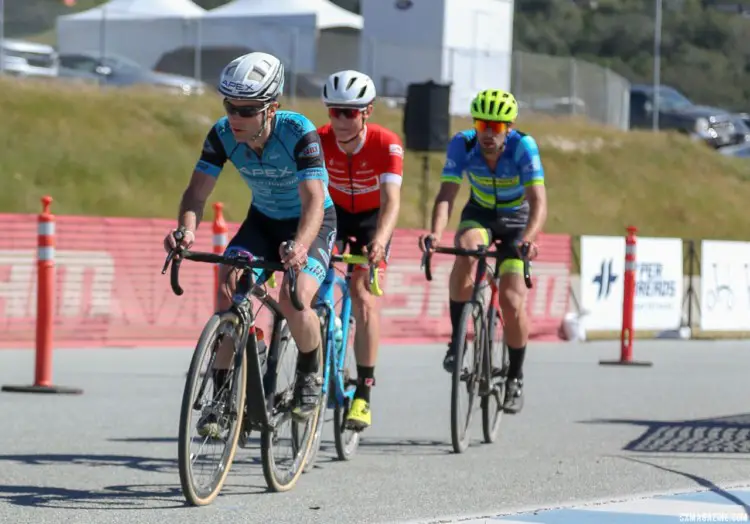 Justin Lindine leads Lance Haidet and Craig Richey. 2018 Sea Otter Classic Cyclocross Race, Pro Men and Women. © J. Silva / Cyclocross Magazine