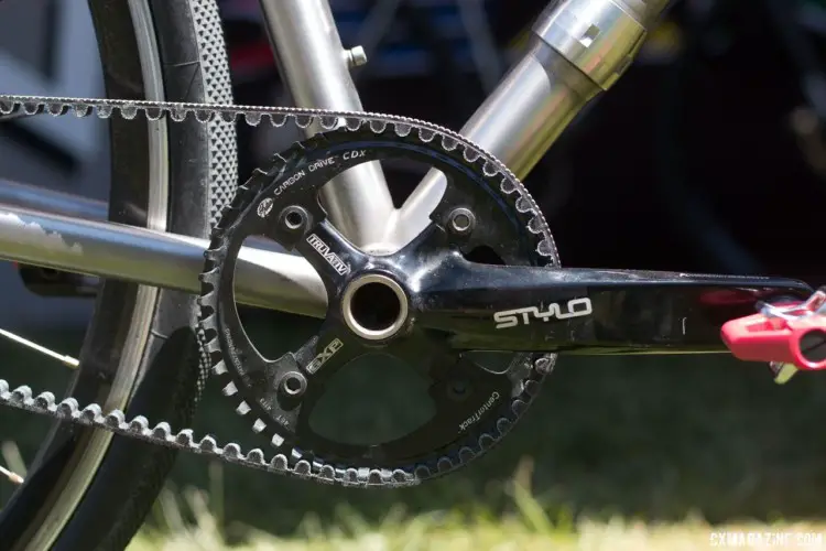 A Gates Carbon Drive belt keeps everything clean when packing up or riding with trousers. Dean founder John Siegrist's titanium travel bike. 2018 Sea Otter Classic cyclocross and gravel new products. © Cyclocross Magazine