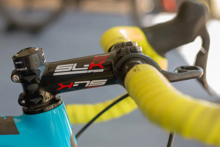 FSA provides the majority of the parts for Haidet's build, including the headset and SL-K stem. Lance Haidet's FSA WE-equpped Pivot Vault, fresh off his Super G gravel race win. 2018 Sea Otter Classic. © Cyclocross Magazine