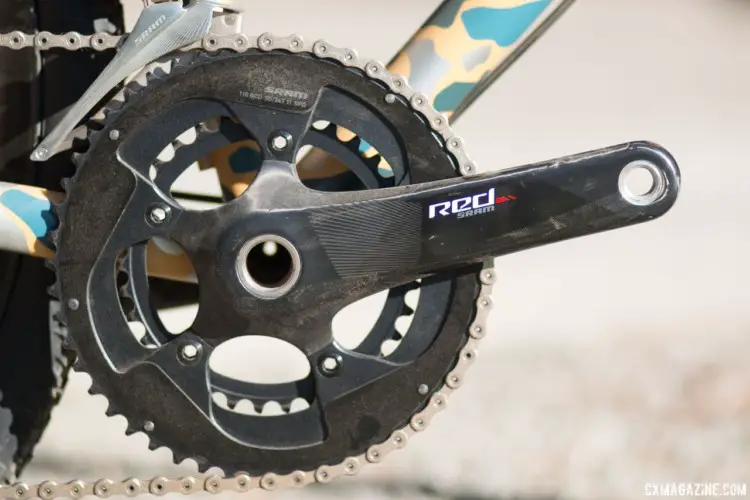 The Refugio raffle bike comes with a SRAM Red crankse with 50/34t chain rings. Stinner Refugio steel handmade bike up for grabs. © Cyclocross Magazine
